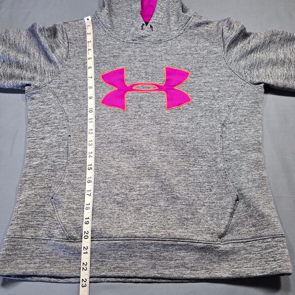 Under Armour Gray Heather Hoodie Pink Logo Long Sleeves Sweatshirt Womens Size M - Picture 10 of 10